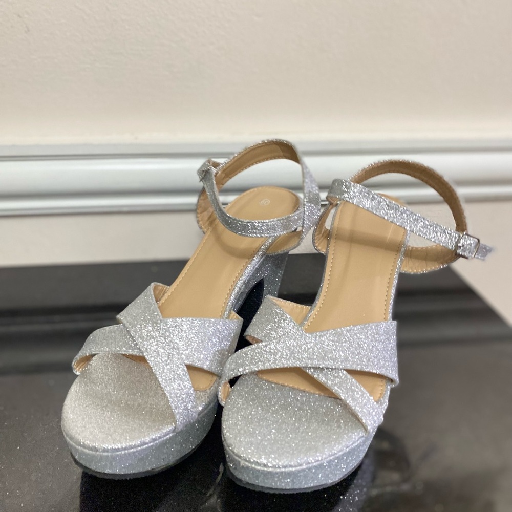 Silver Glitter Platform Sandals - image 3